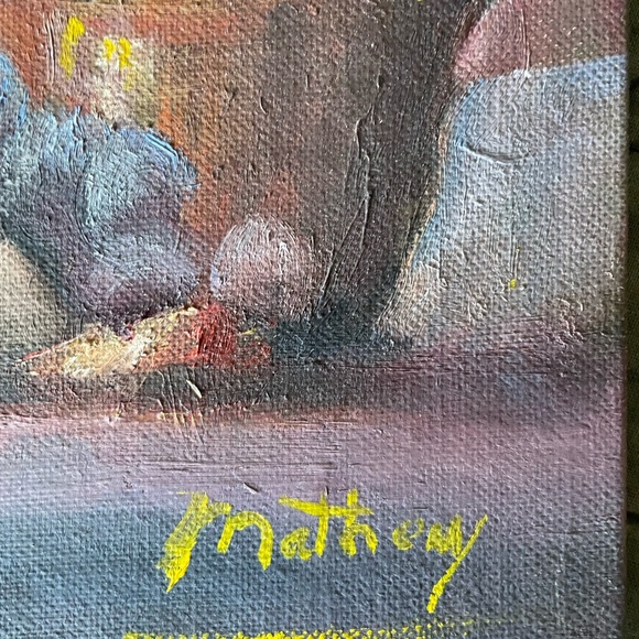 Original oil painting signed Matheny 9”x12” Charming rustic piece. Still life. - Picture 2 of 5